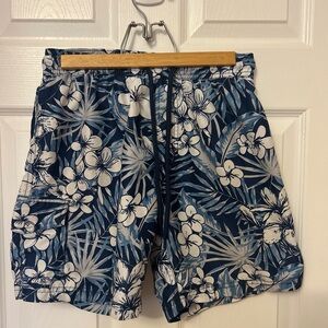 U.S. Apparel Navy Blue and white Tropical Floral Men’s Swim Shorts